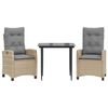 vidaXL Set comedor de jard&iacute;n 3 pzas con cojines rat&aacute;n sint&eacute;tico beige