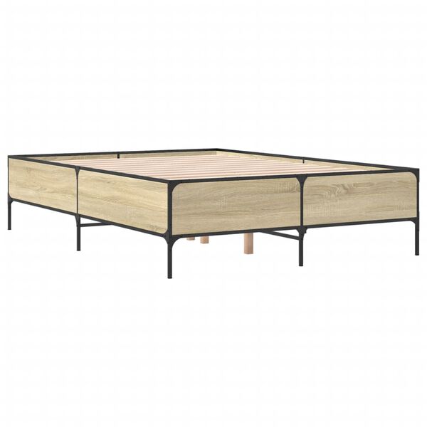 vidaXL Estructura cama madera ingenier&iacute;a metal roble Sonoma 120x190 cm