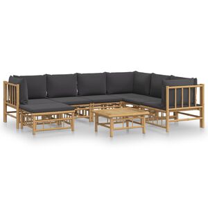 vidaXL Set de muebles de jard&iacute;n 8 piezas bamb&uacute; con cojines gris oscuro