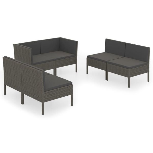 vidaXL Set de muebles de jardín 6 pzas y cojines ratán sintético gris