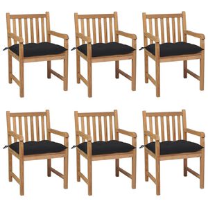vidaXL Sillas de jard&iacute;n 6 uds madera maciza de teca cojines negro