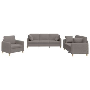 vidaXL Juego de sof&aacute;s con cojines 3 piezas tela gris taupe