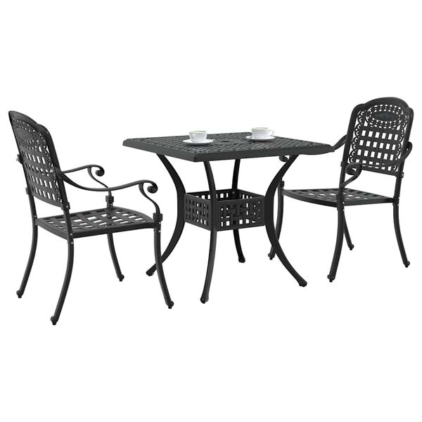 vidaXL Conjunto de mesa de jard&iacute;n 3 pcs Negro Aluminio fundido