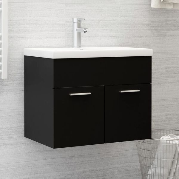 vidaXL Mueble con lavabo madera de ingeniería negro