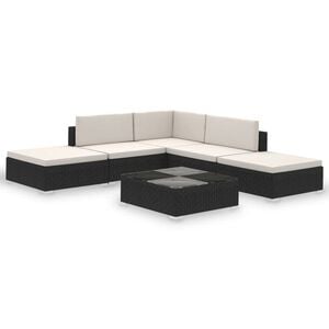 vidaXL Set muebles de jard&iacute;n 6 piezas y cojines rat&aacute;n sint&eacute;tico negro