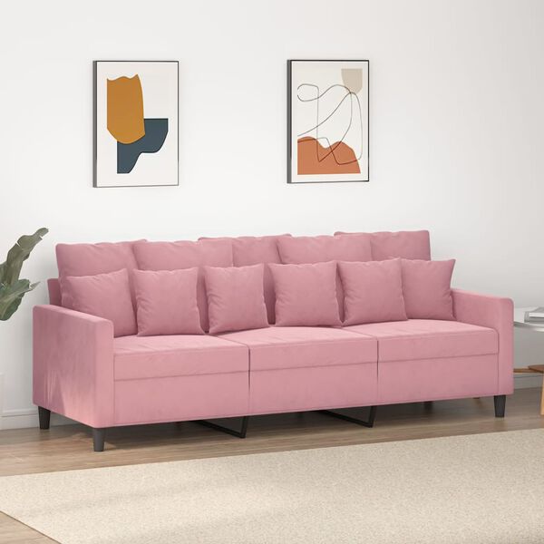 vidaXL Sof&aacute; de 3 plazas terciopelo rosa 180 cm