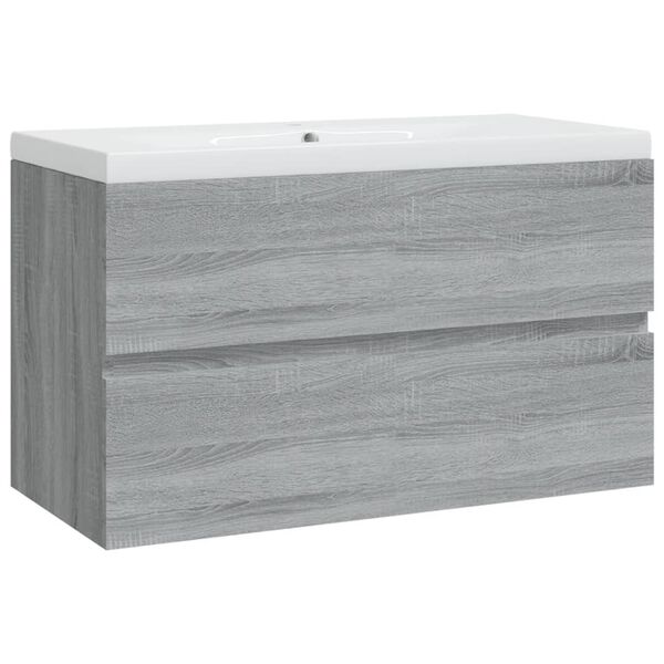 vidaXL Mueble de ba&ntilde;o con lavabo madera contrachapada gris Sonoma