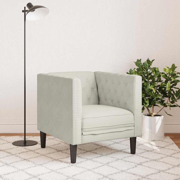 vidaXL Sillón Chesterfield de terciopelo blanco crema