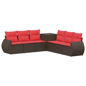 vidaXL Juego de Sof&aacute; 7 uds. Marr&oacute;n y Rojo Rat&aacute;n sint&eacute;tico y acero