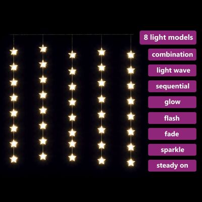 vidaXL Cortina luces de hadas estrella 8 función 200 LED blanco cálido
