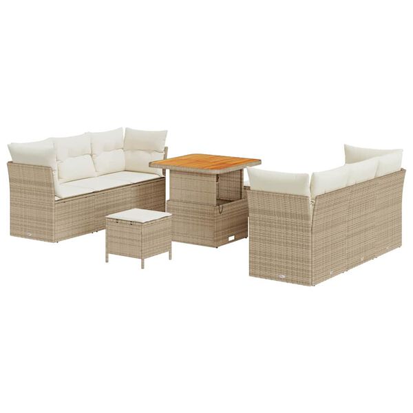 vidaXL Conjunto de sof&aacute; de jard&iacute;n 9 pcs Beige y Crema rat&aacute;n sint&eacute;tico