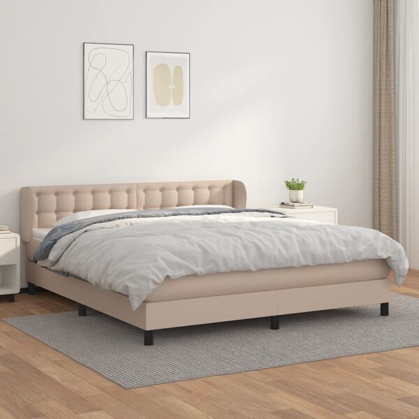 vidaXL Cama box spring con colch&oacute;n cuero sint&eacute;tico capuchino 160x200cm