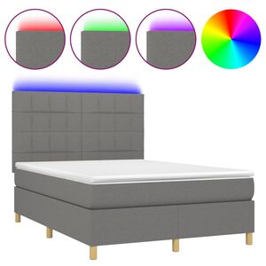 vidaXL Cama box spring colch&oacute;n y luces LED tela gris oscuro 140x190 cm