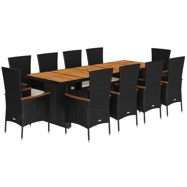 vidaXL Set de comedor jard&iacute;n 11 pzas con cojines rat&aacute;n sint&eacute;tico negro