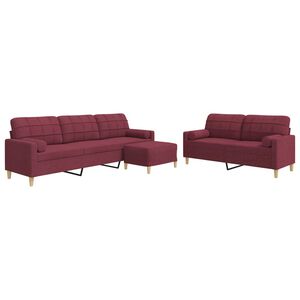 vidaXL Juego de sof&aacute; 3 piezas con reposapi&eacute;s y cojines tela rojo tinto
