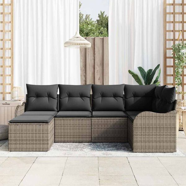 vidaXL Conjunto de sof&aacute; de jard&iacute;n 6 pcs Gris rat&aacute;n sint&eacute;tico