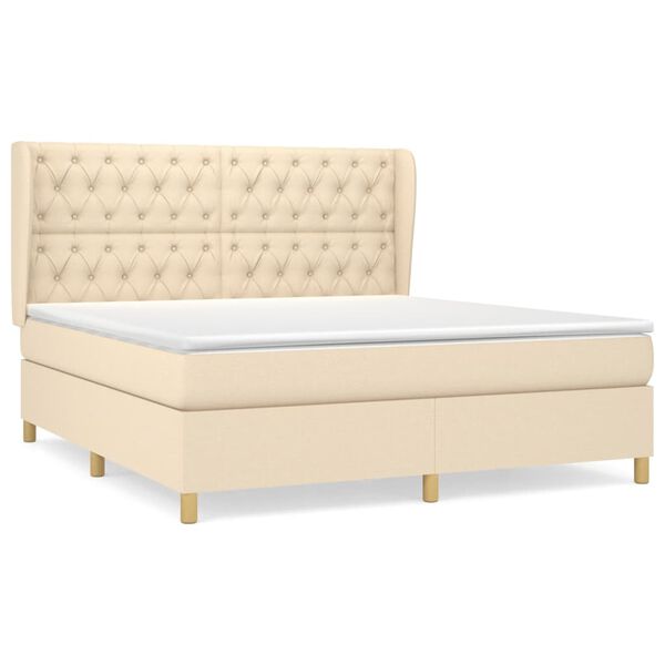 vidaXL Cama box spring con colch&oacute;n tela color crema 160x200 cm