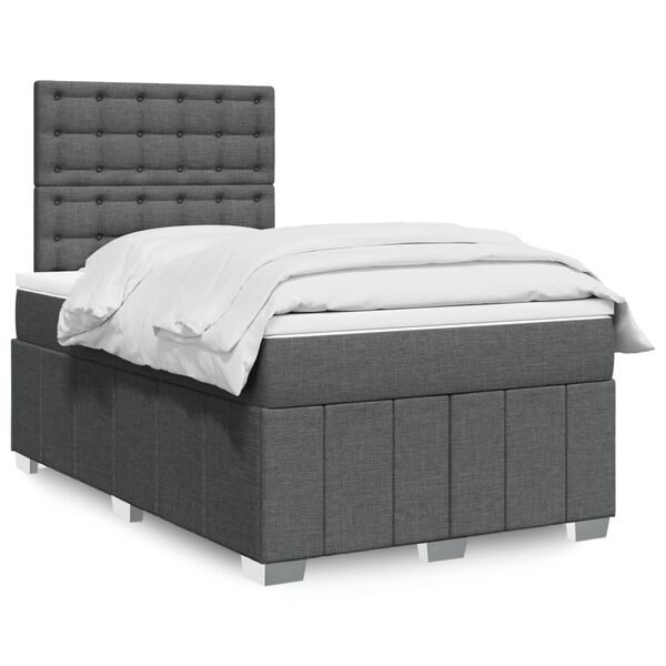 vidaXL Cama box spring con colch&oacute;n tela gris oscuro 120x190 cm