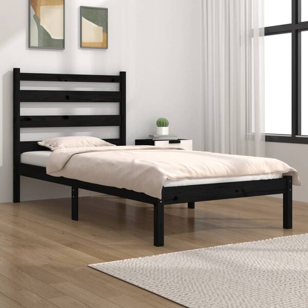 vidaXL Estructura de cama individual peque&ntilde;a sin colch&oacute;n madera negro