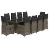 vidaXL Set de mesa y sillas de jard&iacute;n 11 pzas y cojines rat&aacute;n PE gris