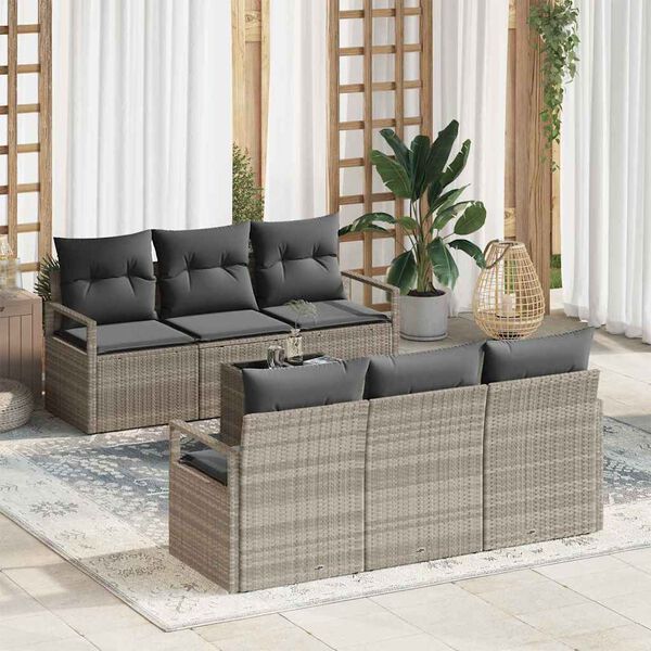 vidaXL Conjunto de sof&aacute; de jard&iacute;n 7 pcs Gris Claro y Gris Oscuro