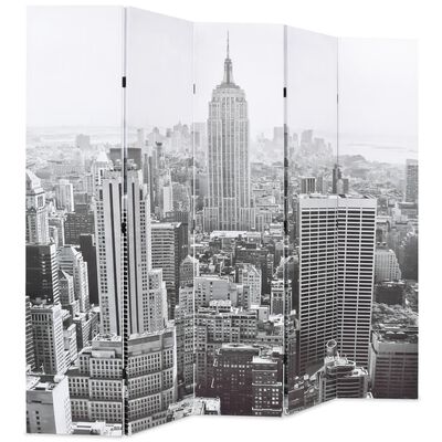 vidaXL Biombo divisor plegable 200x170 cm Nueva York blanco y negro