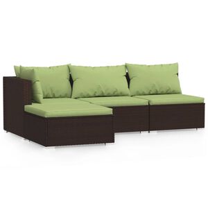 vidaXL Set muebles de jard&iacute;n 4 piezas y cojines rat&aacute;n sint&eacute;tico marr&oacute;n