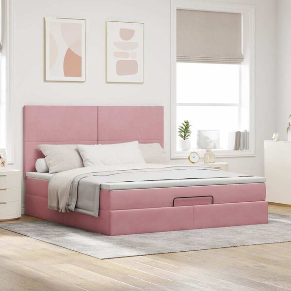 vidaXL Estructura de cama otomana colchones terciopelo rosa 160x200cm