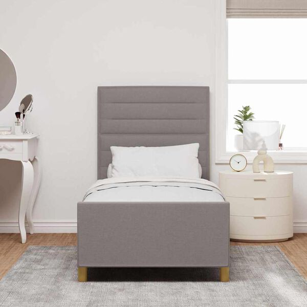 vidaXL Estructura de cama con cabecera Taup&eacute; 90 x 190 cm tela