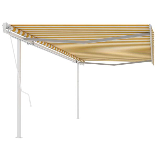 vidaXL Toldo retr&aacute;ctil autom&aacute;tico con postes amarillo y blanco 5x3 m