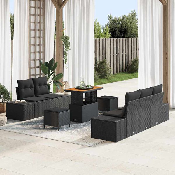 vidaXL Conjunto de sof&aacute;s de jard&iacute;n 8 pcs Negro rat&aacute;n sint&eacute;tico