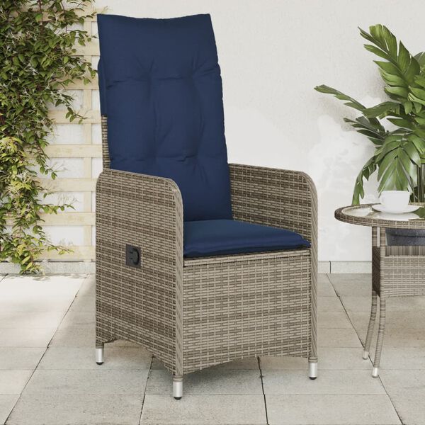 vidaXL Silla de jard&iacute;n reclinable con cojines de rat&aacute;n sint&eacute;tico gris