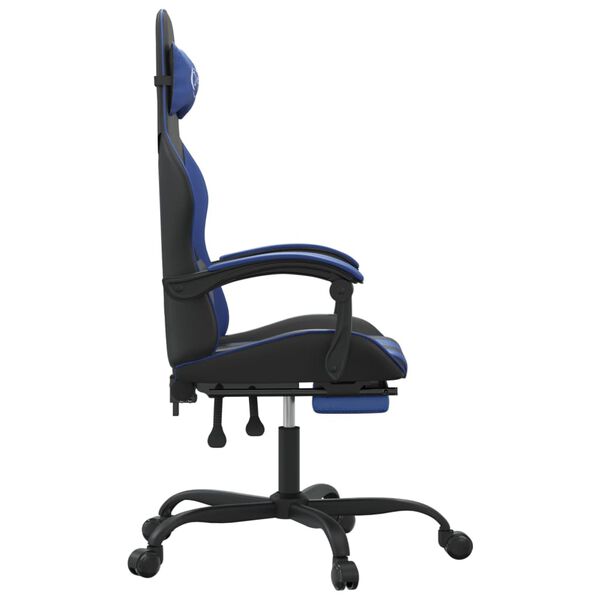 vidaXL Silla gaming giratoria y reposapi&eacute;s cuero sint&eacute;tico negro azul