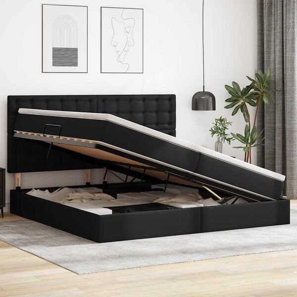 vidaXL Cama con almacenamiento Negro 200 x 200 cm Cuero sint&eacute;tico