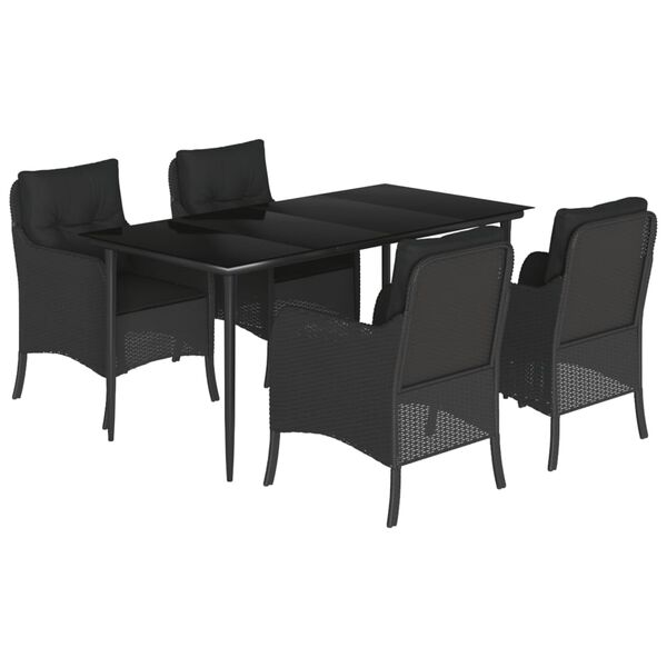 vidaXL Set de muebles jard&iacute;n 5 pzas con cojines rat&aacute;n sint&eacute;tico negro