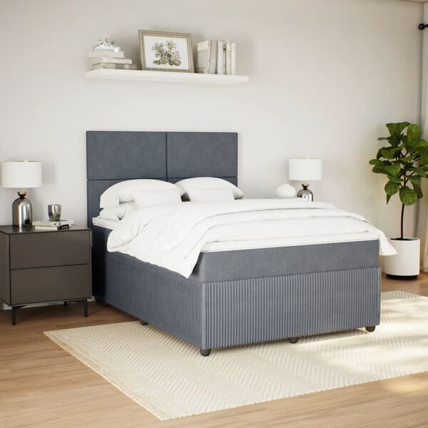 vidaXL Cama box spring con colch&oacute;n terciopelo gris oscuro 140x190 cm
