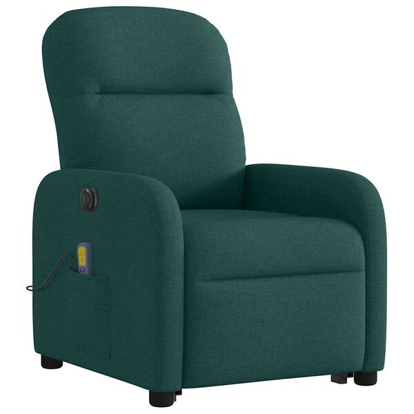 vidaXL Sill&oacute;n masaje el&eacute;ctrico reclinable elevable tela verde oscuro