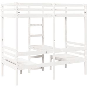 vidaXL Cama alta escritorio y asientos madera maciza blanco 90x200 cm