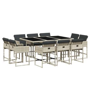 vidaXL Set de comedor de jard&iacute;n 11 pzas y cojines rat&aacute;n sint&eacute;tico gris