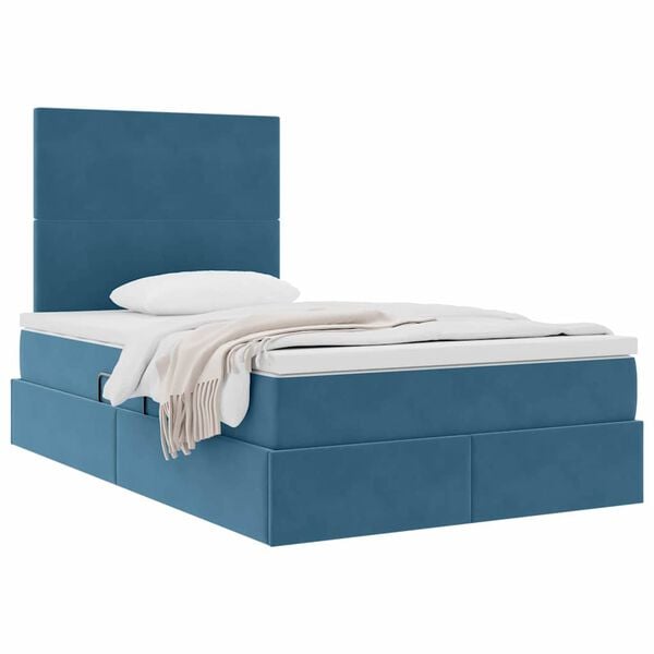 vidaXL Cama con almacenamiento y colch&oacute;n Azul 120 x 190 cm Terciopelo