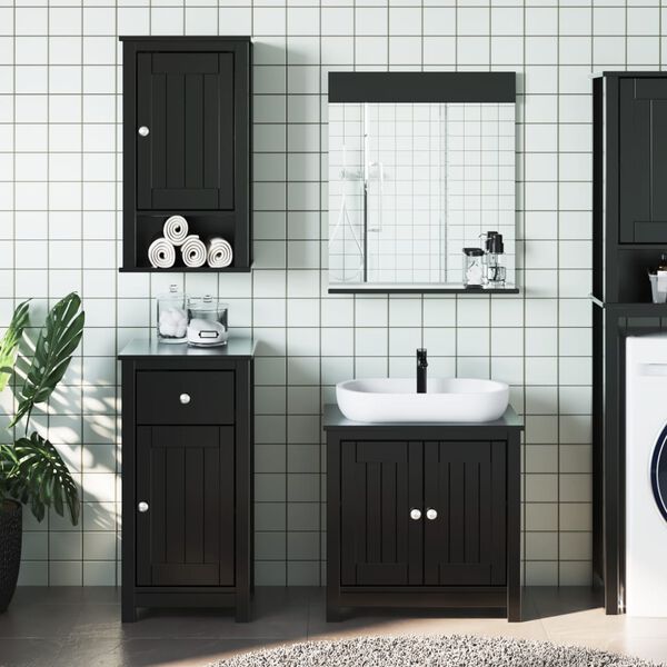 vidaXL Juego de muebles de ba&ntilde;o BERG 3 pzas madera maciza pino negro