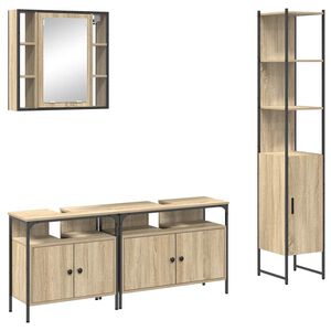 vidaXL Juego de muebles de ba&ntilde;o con estante 4 pcs Roble Sonoma