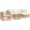 vidaXL Set de muebles de jardín 6 piezas bambú y cojines blanco crema