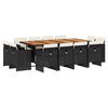 vidaXL Set comedor de jard&iacute;n con cojines 13 pzas rat&aacute;n sint&eacute;tico negro