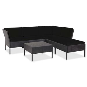 vidaXL Set muebles de jard&iacute;n 6 piezas y cojines rat&aacute;n sint&eacute;tico negro