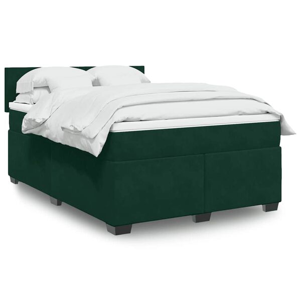 vidaXL Cama box spring con colch&oacute;n terciopelo verde oscuro 140x190 cm