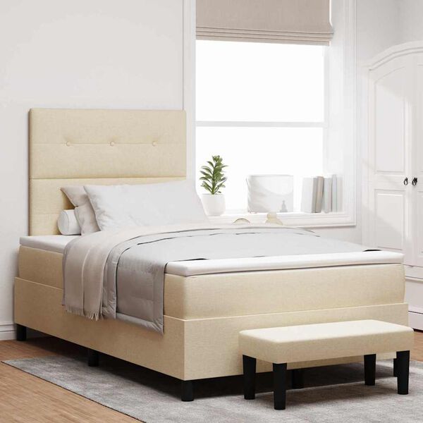 vidaXL Cama tipo Box Spring con colch&oacute;n Crema 120 x 190 cm tela