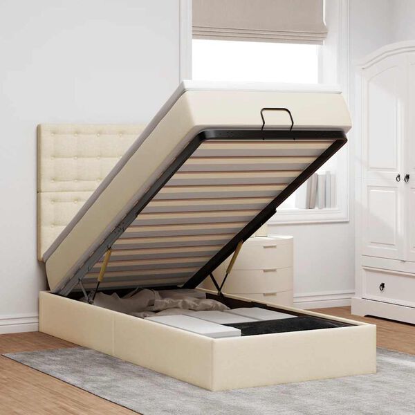 vidaXL Estructura de cama otomana con colchón tela crema 80x200cm