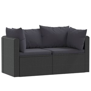 vidaXL Set de sof&aacute;s de jard&iacute;n 2 piezas y cojines rat&aacute;n sint&eacute;tico negro