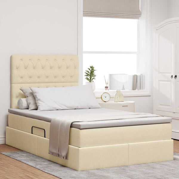 vidaXL Cama con almacenamiento Crema 120 x 200 cm Cuero sintético